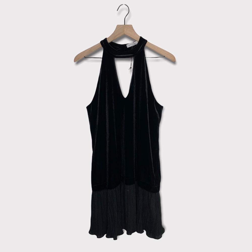 Waverly Grey Pleated Skirt Velvet Mini Dress